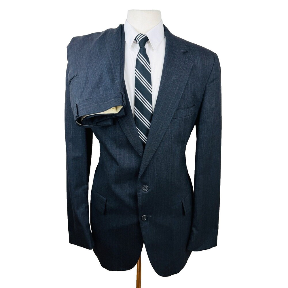 VINTAGE MENS 42L GRAY STRIPE USA SOFT 100% WOOL 2 PIECE SUIT W/DRESS PANTS 36X33